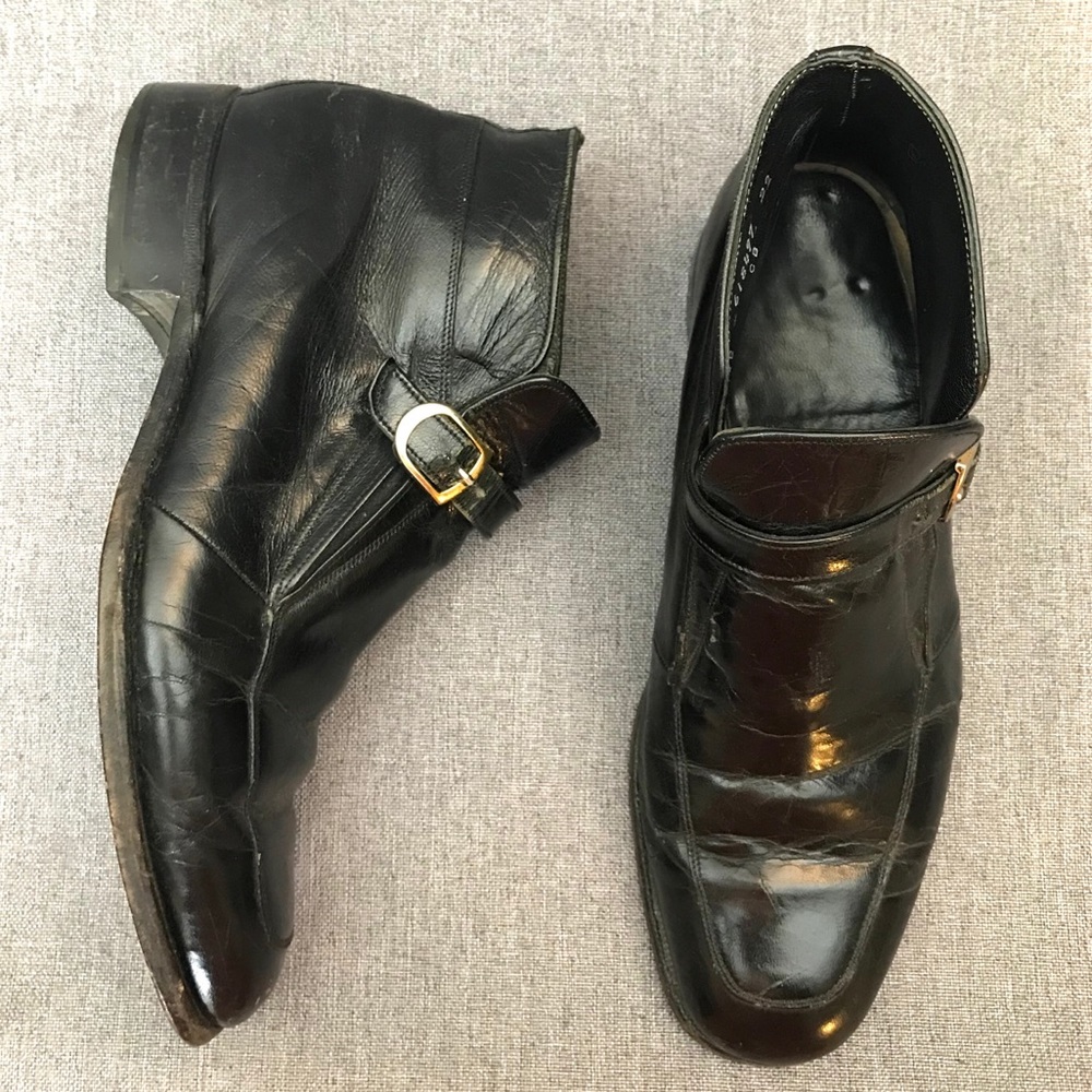 1960s Vintage Mod Black Leather Ankle Boots W10